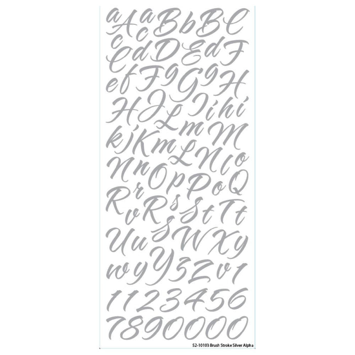 STICKO STICKERS ALPHA MEDIUM SILVER BRUSH STROKE - 52-10103