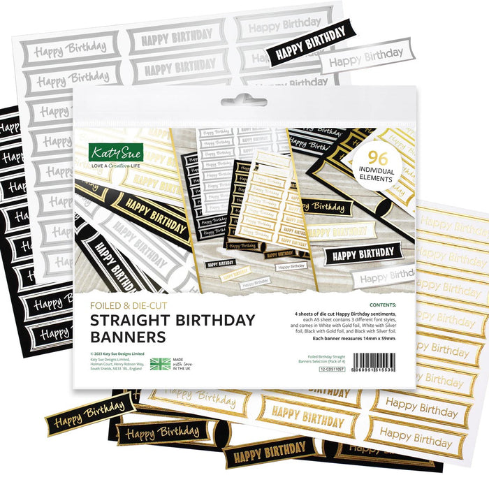 CRAFT STICKERS HAPPY BIRTHDAY STRAIGHT FOILED DIE CUT - 12-CDS110ST 