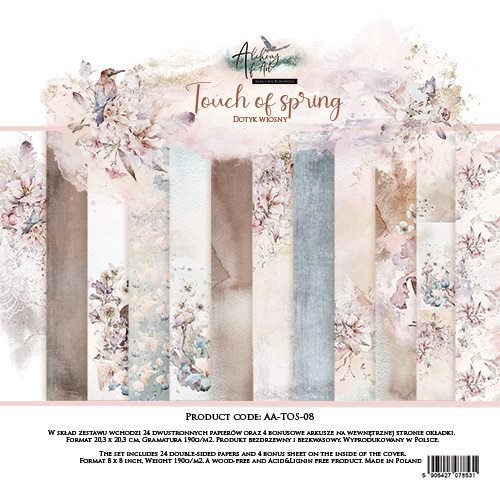 ART ALCHEMY 8 X 8 PAPER PAD Touch of Spring, 12 Double Sided Paper , 4x bonus design - AA-TOS-08