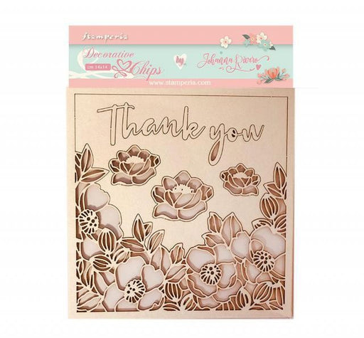 STAMPERIA DECORATIVE CHIPS 14 X 14CM CELEBRATION THANK YOU - SCB55