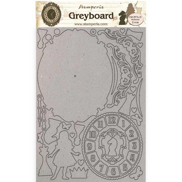 STAMPERIA A4 GREY BOARD 2MM - ALICE CLOCK - KLSPDA440