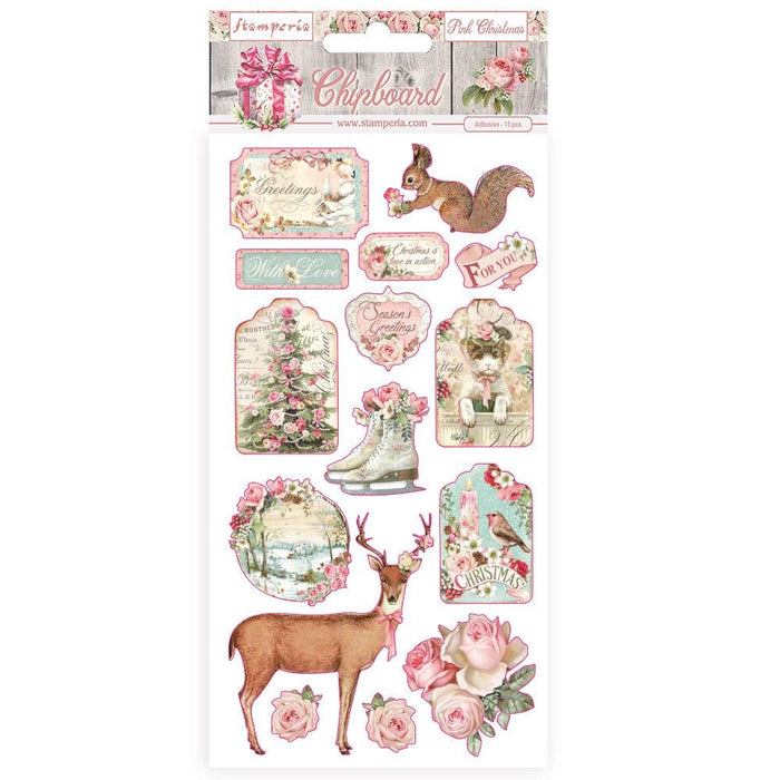 CHIPBOARD 15X30 CM - PINK CHRISTMAS - DFLCB37