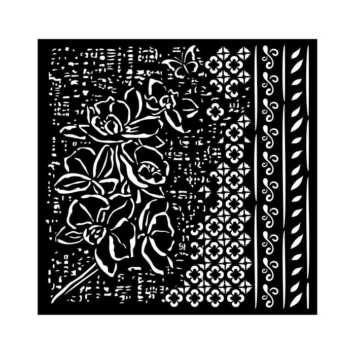 STAMPERIA STENCIL 18CM X 18CM - ORCHIDS AND CATS ORCHID PATTERN