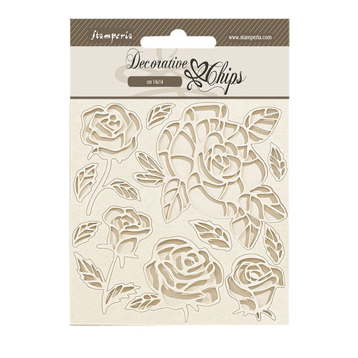 STAMPERIA DEC CHIPS 14 X 14CM- - SHABBY ROSE ROSES PATTENS - SCB219