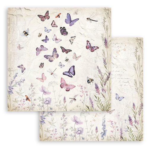 STAMPERIA 12X12 PAPER DOUBLE FACE - LAVENDER BUTTERFLIES - SBB1002