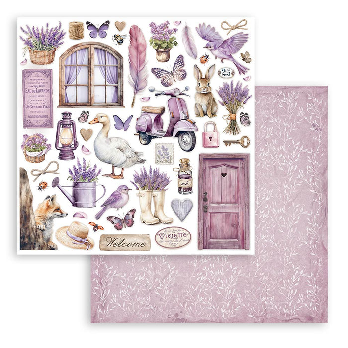 STAMPERIA 12X12 PAPER DOUBLE FACE - LAVENDER ELEMENTS - SBB1003
