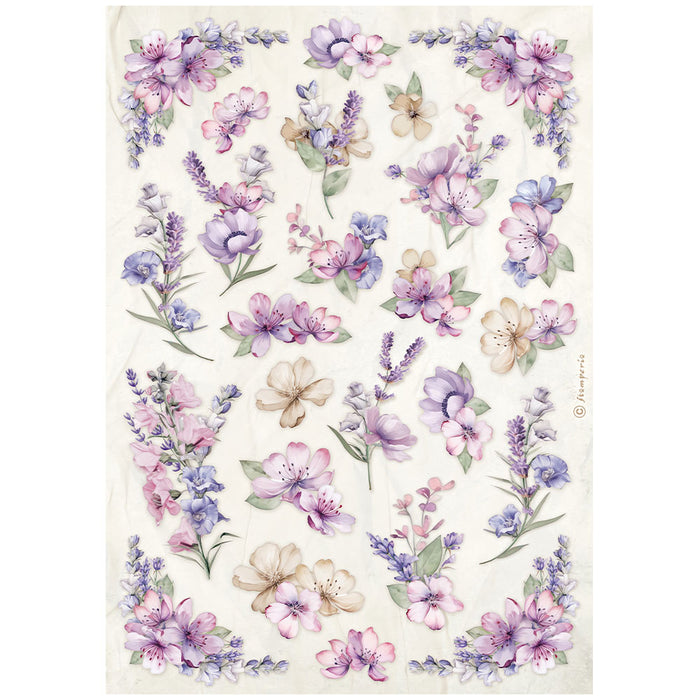 STAMPERIA A4 RICE PAPER PACKED- LAVENDER FLOWER PATTERN -DFSA4881