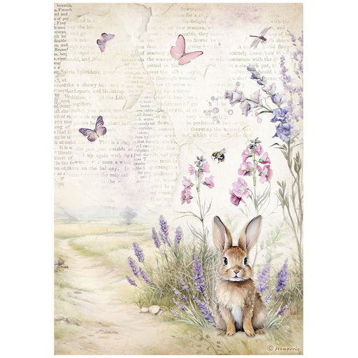 STAMPERIA A4 RICE PAPER PACKED- LAVENDER BUNNY -DFSA4883
