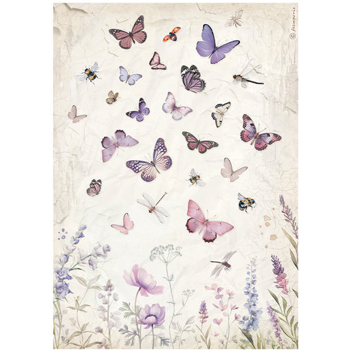 STAMPERIA A4 RICE PAPER PACKED- LAVENDER BUTTERFLY -DFSA4884