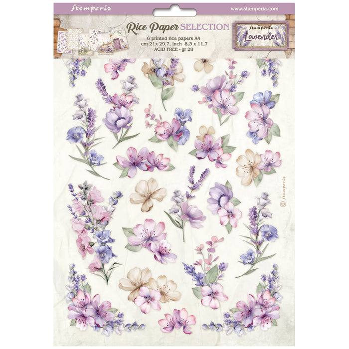 STAMPERIA A4 RICE PAPER PACKED PKT 6 - LAVENDER - DFSA4XLV