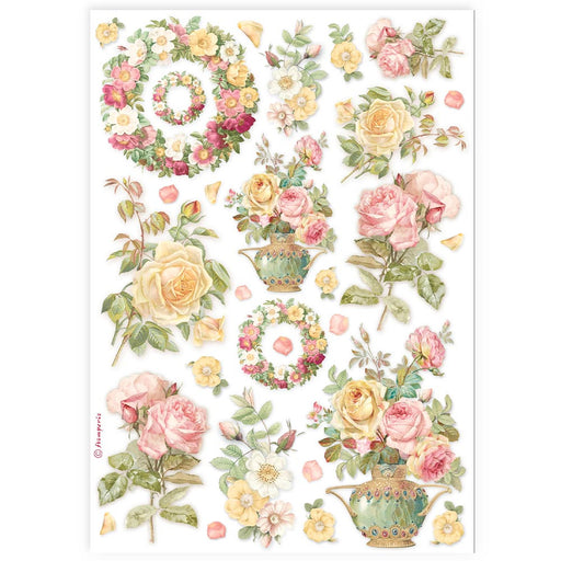 STAMPERIA A4 RICE PAPER PACKED- GARLANDS AND ROSES - DFSA4899