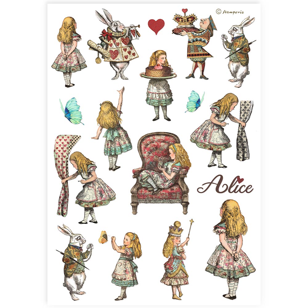 STAMPERIA A4 RICE PAPER PACKED- ALICE ELEMENTS - DFSA4904