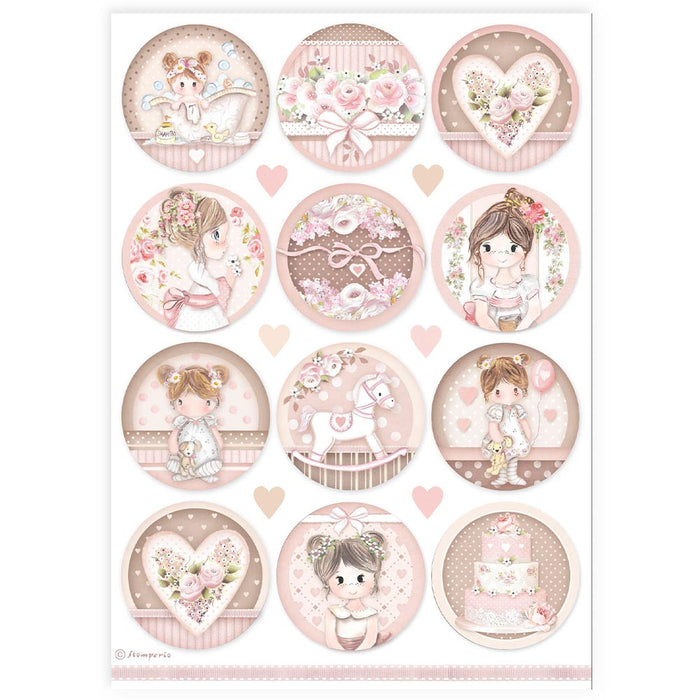 STAMPERIA A4 RICE PAPER PACKED- BABY GIRL ROUNDS - DFSA4905