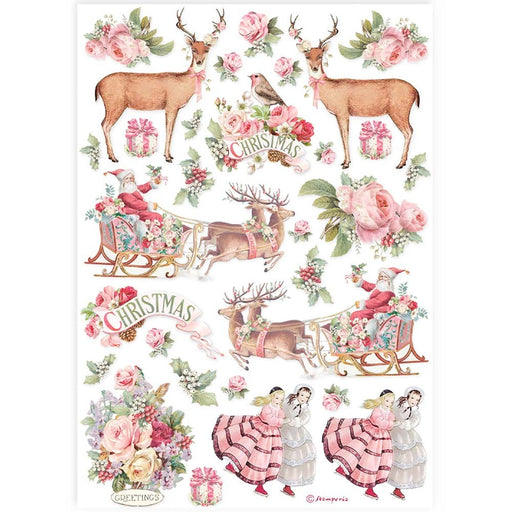 STAMPERIA A4 RICE PAPER PACKED- PINK CHRISTMAS  -DFSA4923