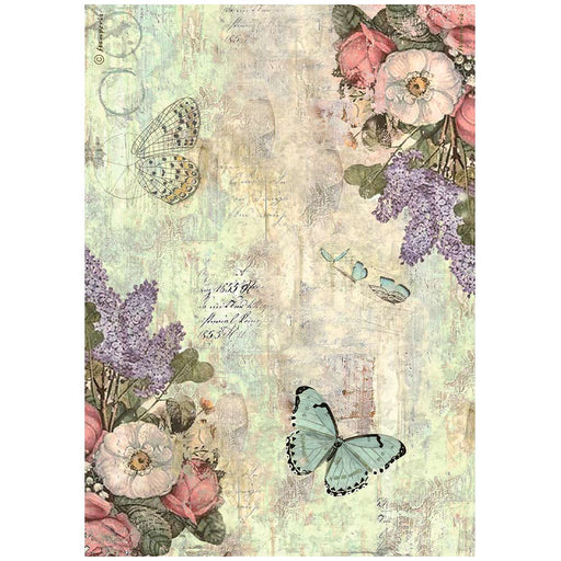 STAMPERIA A4 RICE PAPER PACKED- WONDERLAND FLOWERS AND BUTTERFLIES - DFSA4931