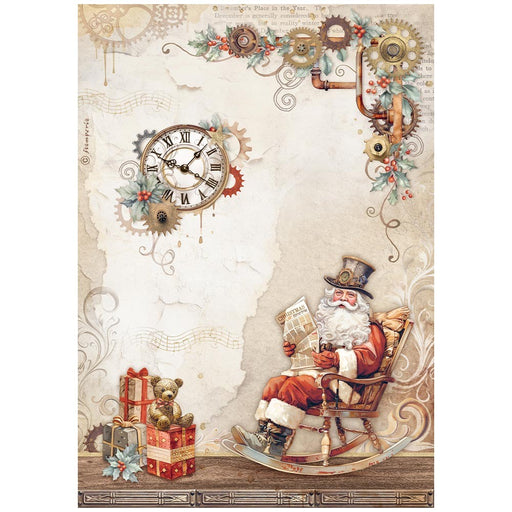 STAMPERIA A4 RICE PAPER PACKED- GEAR UP FOR CHRISTMAS SANTA CLAUS  -DFSA4938