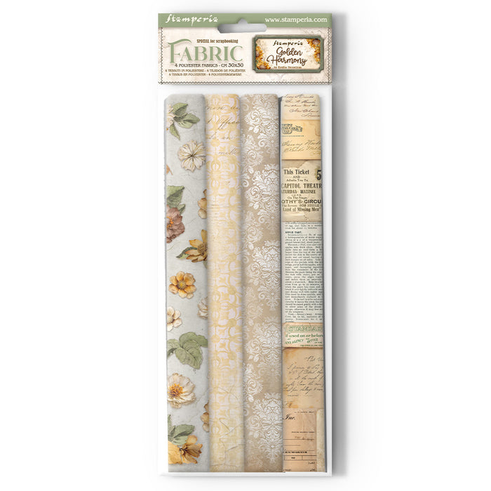 STAMPERIA PACK 4 SHEETS FABRIC CM 30X30 - GOLDEN HARMONY -SBPLT34