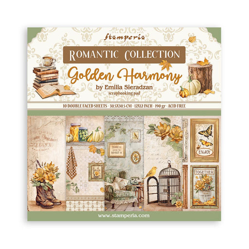 STAMPERIA 12 X 12 PAPER PACK DOUBLE FACE - GOLDEN HARMONY -SBBL160