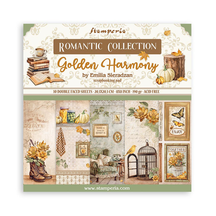 STAMPERIA 8 X 8 PAPER PAD DOUBLE FACE- - GOLDEN HARMONY -SBBS114