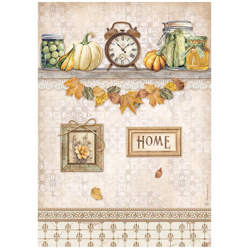 STAMPERIA A4 RICE PAPER PACKED- GOLDEN HARMONY CLOCKS AND PUMPKINS -DFSA4946