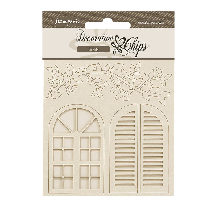 STAMPERIA DEC CHIPS 14 X 14CM- GOLDEN HARMONY WINDOWS -SCB235