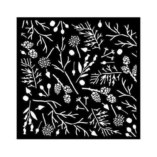 STAMPERIA STENCIL 18CM X 18CM - FOREST BRANCHES AND PINECONES -KSTDQ116