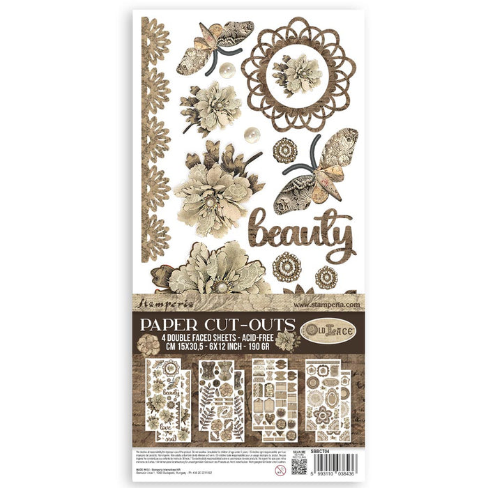 STAMPERIA PAPER CUT OUTS 4 SHEETS 15 X 30.5 CM - OLD LACE - SBBCT04