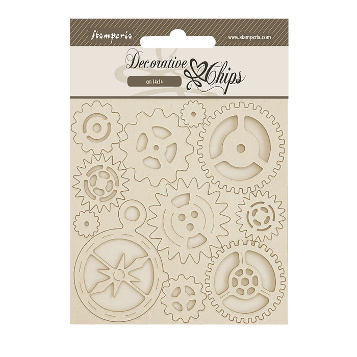 STAMPERIA DEC CHIPS 14 X 14CM- ALTEREGO GEARS AND COMPASS -SCB241