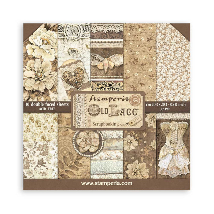 STAMPERIA 8 X 8 PAPER PAD DOUBLE FACE- OLD LACE -SBBS116