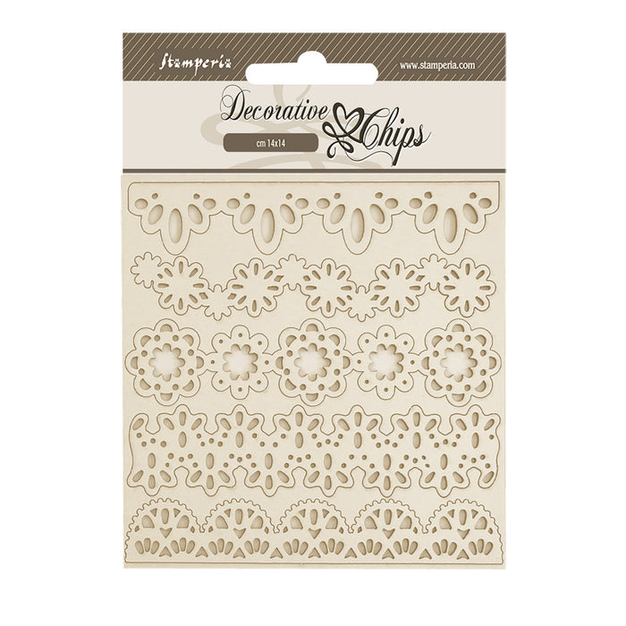 STAMPERIA DEC CHIPS 14 X 14CM- OLD LACE LACE BORDERS -SCB243