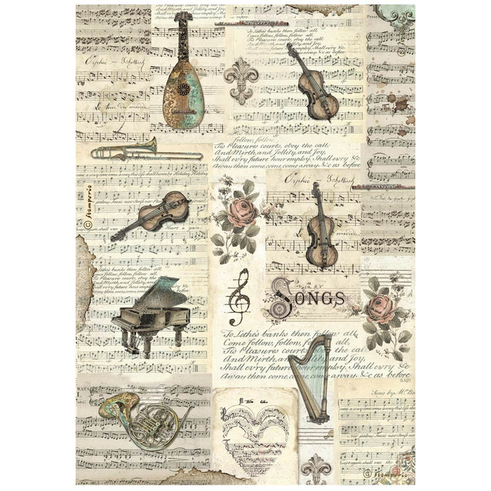 STAMPERIA A4 RICE PAPER PACKED- MUSIC INSTRUMENTS - DFSA4968