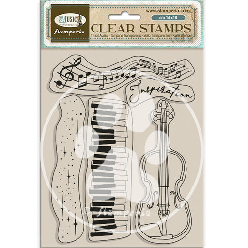 STAMPERIA RUBBER STAMP 14X18 MUSIC VIOLIN -WTK204