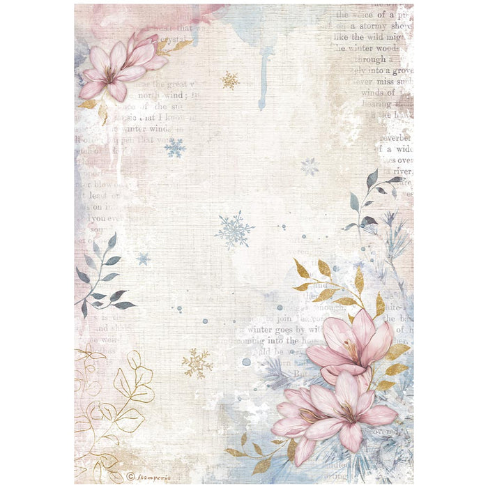 STAMPERIA A4 RICE PAPER PACKED- CREATE HAPPINESS DEWDROPS FLOWER CORNERS - DFSA4970