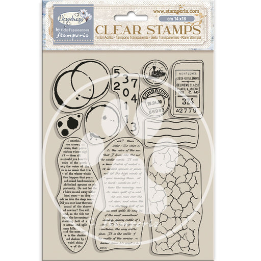 STAMPERIA RUBBER STAMP 14X18 CREATE HAPPINESS DEWDROPS MIXED BACKGROUNDS -WTK208