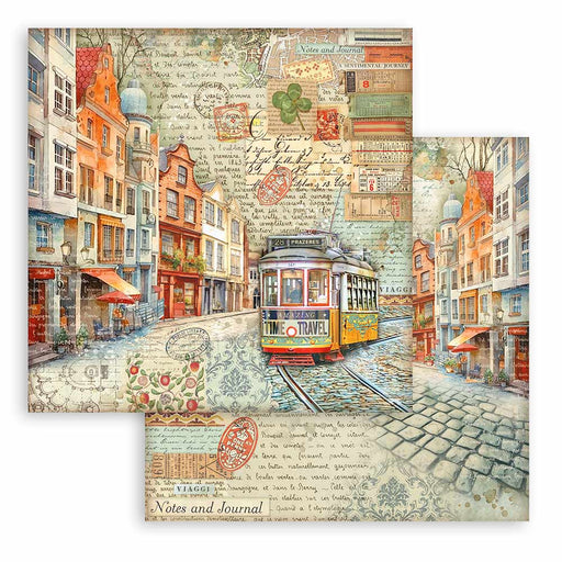 STAMPERIA 12X12 PAPER - ART OF TRAVELLING - TRAM -SBB1038