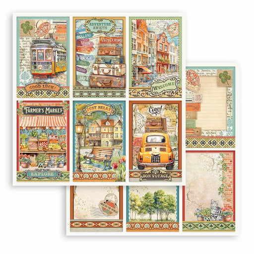 STAMPERIA 12X12 PAPER - ART OF TRAVELLING - 6 CARDS -SBB1041