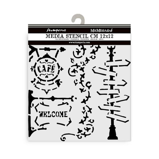 STAMPERIA STENCIL 12X12 - ART OF TRAVELLING - LAMP AND SIGN -KSTDS08