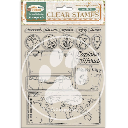 STAMPERIA RUBBER STAMP 14X18 - ART OF TRAVELLING - WTK209