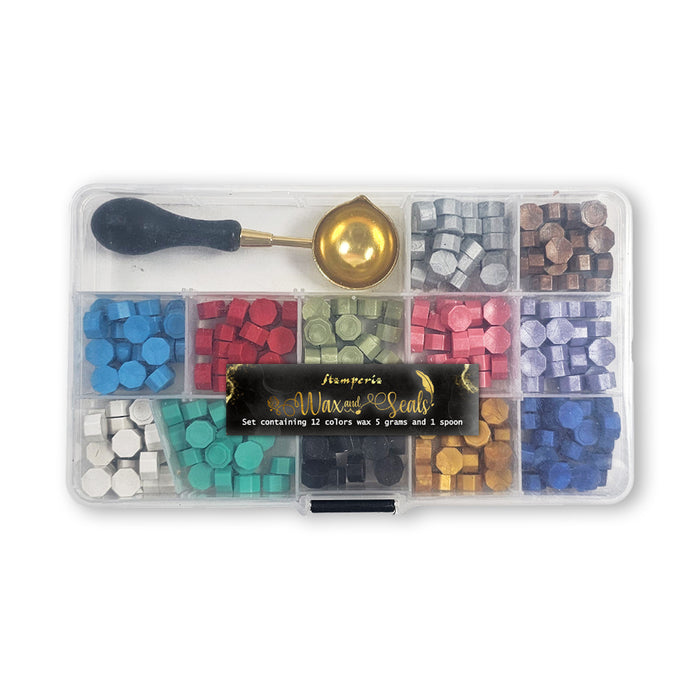 STAMPERIA WAX SET 12 COLOUR GR 5 AND SPOON -WAXSKIT