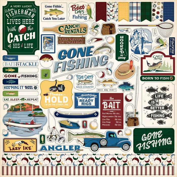 CARTA BELLA GONE FISHING 12 X 12 STICKER SHEET- CBGF374014