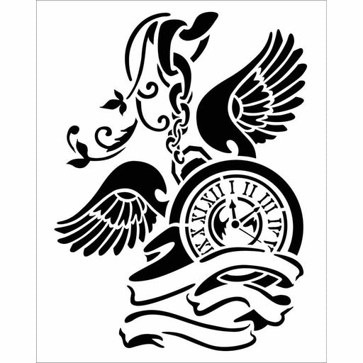 STAMPERIA STENCIL 20CM X 25CM PENDULUM CLOCK WITH WINGS - KSTD034