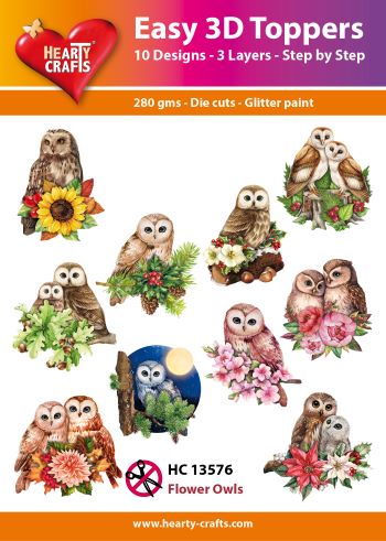 HEARTY CRAFTS EASY 3D TOPPERS FLOWER OWLS - HC13576