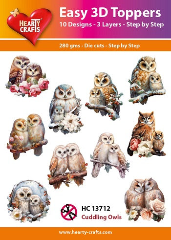 HEARTY CRAFTS EASY 3D TOPPERS CUDDLING OWLS - HC13712