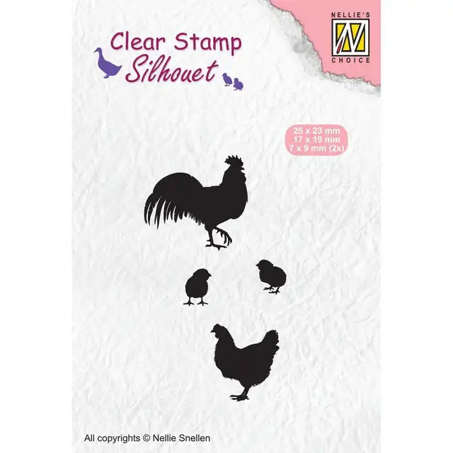 NELLIE'S CHOICE CLEAR STAMP ROOSTER HEN CHICKS- SIL060