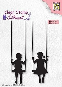 NELLIE'S CHOICE CLEAR STAMP BOY AND GIRL SWINGING- SIL076