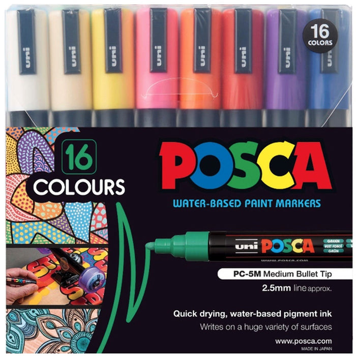 POSCA PAINT MARKER PC5 16 PKT ASSORTED - PC5M16C