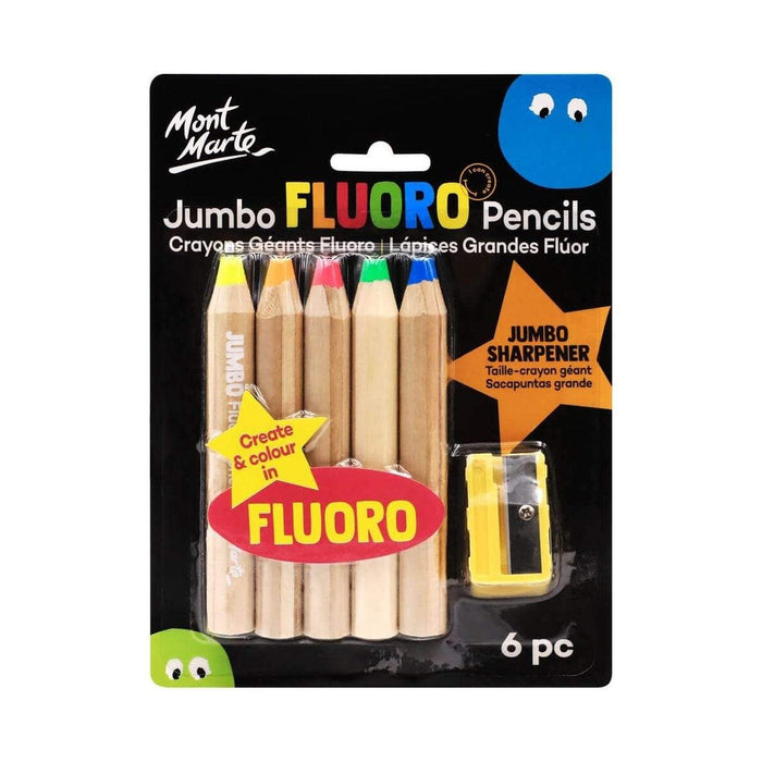 MM JUMBO FLUORO PENCILS WITH SHARPENER 6PC - MMKC0195
