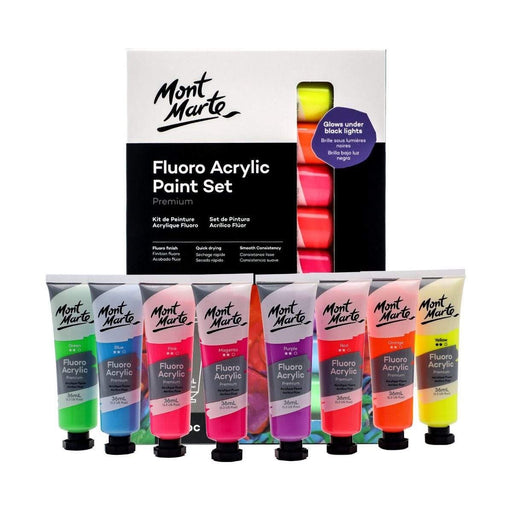 MM FLUORO ACRYLIC COLOUR PAINT SET 8PC X 36ML - PMFL8361