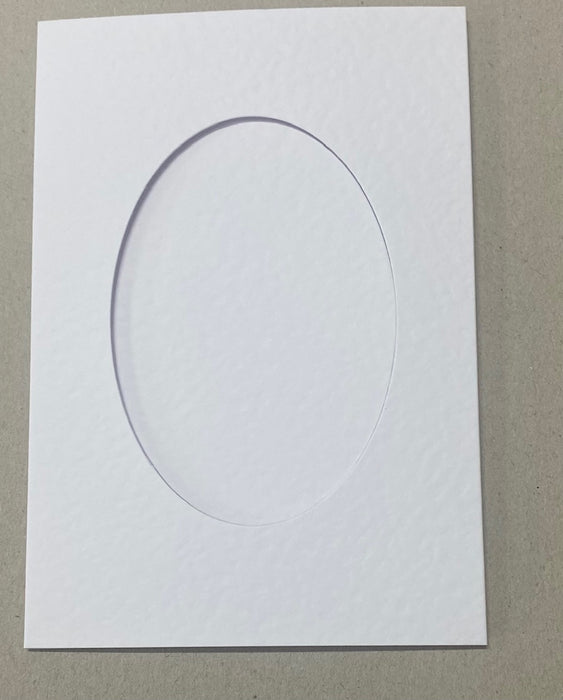 WHITE TEXTURED OVAL CUTOUT 3 PANEL 90 X 70 MM CARDS & ENV - OV1 BULK