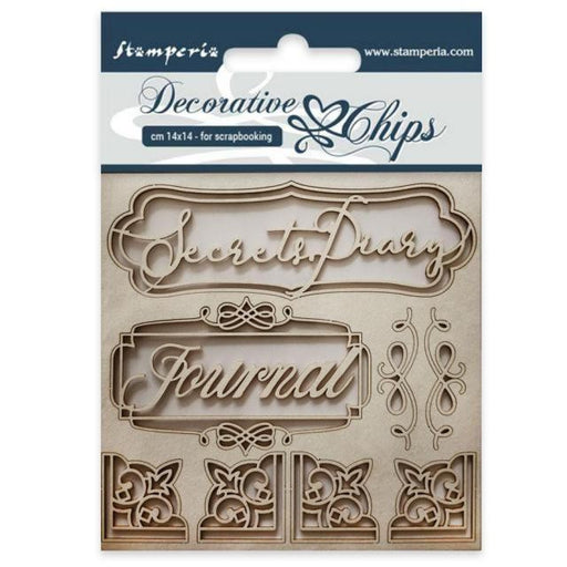 STAMPERIA DECORATIVE CHIPS 14 X 14CM SECRET DIARY - SCB25